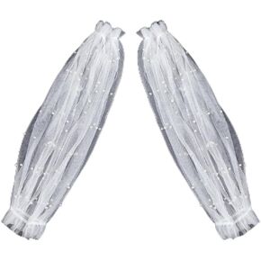 GORGECRAFT 2Pcs Removable Tulle Puff Sleeves Black Polyester White Faux Pearls Beaded Detachable Long Bridal Sleeve Lace Appliques Costume Accessory for Wedding Dress Prom Evening Party 24x8.9inch