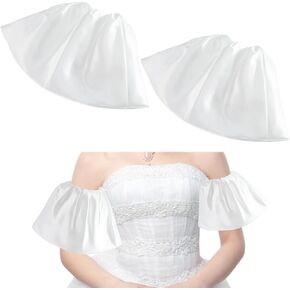 GORGECRAFT 2Pcs Removable Puff Sleeves White Polyester Wedding False Short Arm Sleeves Wrist Cuffs Bridal Dress Costume Accessory for Wedding Bridal Prom Evening Party Women Ladies 11.02 x 11.42in