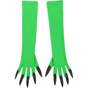 DAZCOS Women Witch Cosplay Green Gloves with Black Fingernails Movie Costume Accessories for Halloween