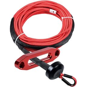Astra Depot Red 50ft 1/4 inch 7000lbs Synthetic Winch Rope All Heat Rock Guard + Winch Stopper + Red Hawse Fairlead Car Truck ATV UTV Ramsey KFI