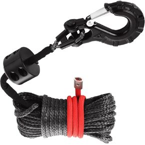 1/4'' Synthetic Winch Rope 50 Ft, Black Winch Fairlead for Synthetic Rope, Heavy Duty 10,000LBs Line with with Protective Sleeve+ Stopper+Hook Fit for ATV SUV Vehicle Rope-Fairlead