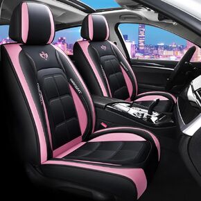 Zvaluqy06 Comfortable Leather Auto Car Seat Covers Front & Rear Seat Protector Fit Sedan SUV 5 Seats Full Set Universal Fit (Black and Pink) in Kuwait
