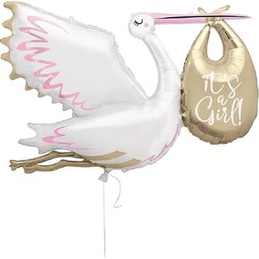 "It's a Girl" White & Pink Giant Stork Foil Balloon (62") Pack of 5 - Adorable Design, Ideal for Baby Showers, Gender Reveals, & Themed Parties
