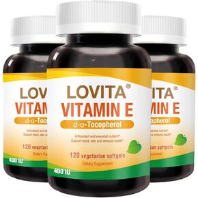 Lovita Vitamin E 400 IU Softgels, Natural Vitamin E 268 mg (as D Alpha Tocopherol), Vegan Vitamin E for Healthy Skin, Hair, Nails & Immune System Support, 120 Vegetarian Softgels