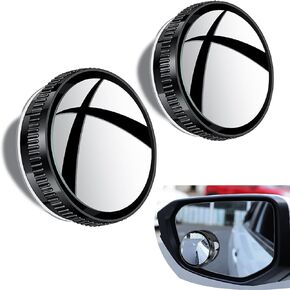 2 PCS Blind Spot Mirror, Ultra Wide Angle Round HD Glass Side Mirror, 360 Degrees Adjustable Waterproof Suction Cup Installation Assisted Driving Accessories, Universal for Most Cars (Black)