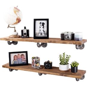 Industrial Pipe Wooden Shelves Restore by Pipe DÉCOR Premium Ponderosa Pine Wood Shelving 36 Inch Length Set of 2 Boards and 6 L Brackets Boulder Black Finish