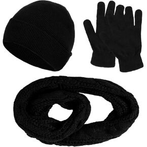 Warm Knit Beanie Hat, Long Fleece Scarf, Winter Gloves Set - Women's Adult Gifts