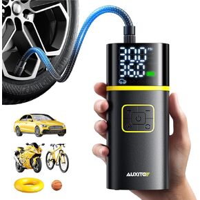 AUXITO Tire Inflator Portable Air Compressor - 150PSI 1Min Fast Inflate Air Pump for Car Tires with Tire Pressure Gauge, LED Flashlight, Portable Tire Inflatores for Car, Sedan, Motorcycle, Bike, Ball