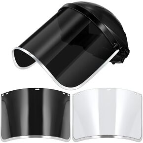 Amylove 2 Pcs 2 Set Safety Face Shield Lightweight with 1 Helmet Black Welding Face Shield for Protective Grinding and Cutting (Gray,Black,Clear)