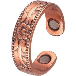 Pure Copper Magnetic Ring for Men and Women,Adjustable Sizing (Flower)