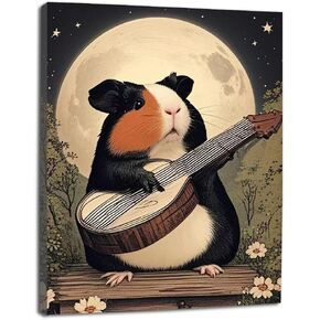 Berlun Vintage Framed Wall Art for Bathroom - Animal Animal Canvas Prints ، و Decore فريدة من نوعها من خنازير غينيا ، والرسم الجمالي الرجعية لغرفة المعيشة ، وغرفة نوم ، وديكور منزل مقاوم للماء 12x15 WY -12