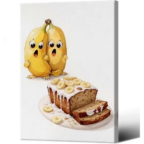 Funny Banana Bread Art Canvas Poster Whimsical Banana Wall Art Print Room Decor Aesthetic 12X18 in Unframed