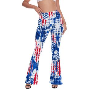 TMSD Womens July 4th Hippie Pants 60s 70s Retro Disco Bell Bottom Yoga Pants Blue Flag X-Large
