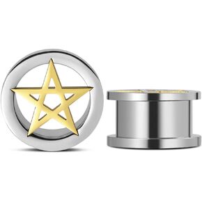 COOEAR GOLD STAR DESICATION أقراط ثقب أنفاق الفولاذ المقاوم للصدأ المقاوم المقاومة المقابس المسمار 2G إلى 1 بوصة.
