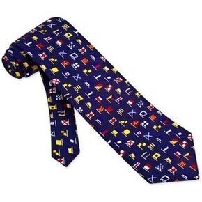 Alynn 100 ٪ Silk Navy Blue Nautical A-Z International Flags Sailing Necktie Tie Neckwear