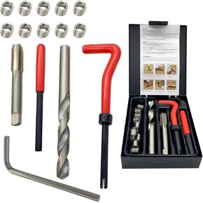 M12x1.5 Thread Repair Kit, 15 Pcs Helicoil Thread Inserts Taps Kit with HSS Drill Bits Compatible Hand Tool Set for Damaged Thread ＆ Auto Repairing(Metric)