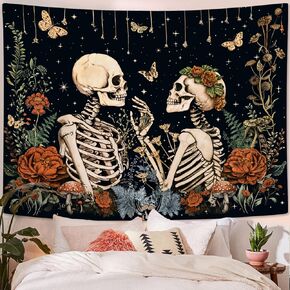 Wegklazax Floral Skeleton Lovers Tapestry Grotic Wall المعلقة لغرفة النوم وغرفة المعيشة - تصميم جمجمة ، 36 × 48 بوصة