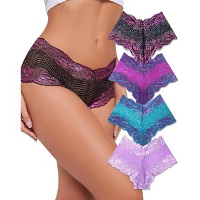 Jaywan Lace Underwear for Women Sexy Panties Womens Seamless Cheeky Underwear Breathable No Show Bikini Hipster 4 Pack