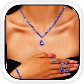 Aukmla Rhinestones Bridal Wedding Jewelry Set Crystal Necklaces Earrings Bracelet Ring Sets Prom Jewelry for Women and Brides