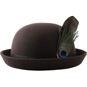 BABEYOND Derby Bowler Hat for Men-Women Short Rolled Brim Fedora Hat with Feather Formal Casual