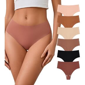 Thongs for Womens Seamless High Waisted Underwear Breathable No Show Panties 6 Pack