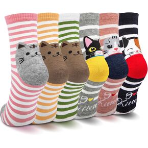 6 Pairs Women's Cute Cat Socks, Funny Novelty Animal Print Crew Cotton Socks Christmas Gifts for Women Girls