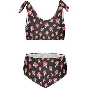 Wusikd Mushrooms Girls Swimsuits Two Piece Black Swimwear Bikini Set for for Girls Size 3T