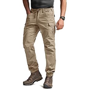 CQR Men's Flex Lightweight Joggers, Elastic Waist Drawstring Casual Pants, Tapered Fit Water Resistant Outdoor Cargo Pants