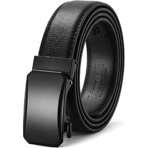 Lionvii Men's Ratchet Belt - حزام جلدي أصلي لعرض مع مشبك أوتوماتيكي ، تقليم قابل للتعديل لتناسب 28-50 "(W 1 3/8")