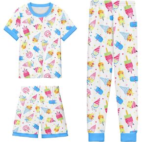 Lqsz Girls Pajamas Short Sleeve Toddler Girl Summer Pajamas 3 Piece PJS مجموعة النوم للفتيات من 3 إلى 10 سنوات in Kuwait