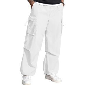 Men's Baggy Cargo Pants Vintage Casual Drawstring Parachute Pant Loose Fit Jogger Streetwear Pants with Pockets