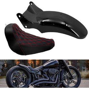 HDBUBALUS Motorcycle Rear Fender + Solo Seat Short Mudguard with Tail Turn Signal Brake Light Kit Fit for Harley Softail Breakout FXBR FXDR 2018-2023 Red Thread