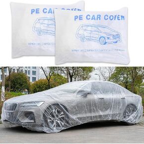 2PCS Disposable Car Cover, Waterproof Car Cover, Universal Rain Dust Garage Cover with Elastic Band, 15.74X24.6 FT Clear Plastic Car Covers Car Accessories for SUV Sedan Sport Cars (LL)
