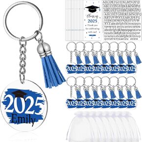 Geelin 16 Sets Class of 2025 Graduation Custom Name Keychains with Tassel and UV Sticker for DIY Name Graduation Party Favors