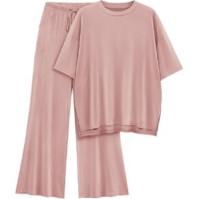 Womens Lounge Set 2 Piece Outfits Casual Loose Fit Short Sleeve Tops and Wide Leg Pants Tracksuits in Saudi Arabia