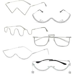 Frameless Diamond Glasses Frame,No Lens V-shaped Rhinestone Glasses,U-shaped Diamond Frameless Eyeglasses for Women ﻿