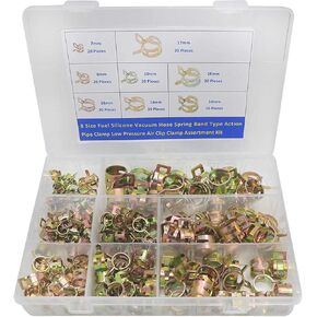 Spring Band Hose Clamps Assortment kit 7 mm - 17 mm Fuel Line Silicone Vacuum Hose Pipe Clamp 7mm 8mm 10mm 11mm 12mm 14mm 16mm 17mm Low Pressure Air Clip Clamp 160Pcs