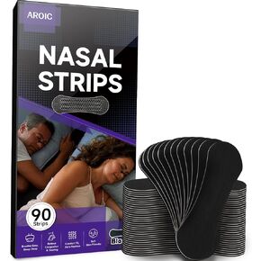 AROIC Nasal Strips, 90 Pcs Black Performance Nose Strips for Breathing Sweat-Proof Adhesive Wide Nose Strips for Snoring, Sleeping, Sports (Universal Fit Men/Women)
