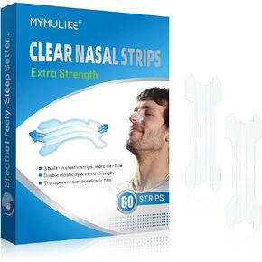 Nose Strips for Snoring, 60 Count Clear Nasal Strips Extra Strength for Sleep, Anti-Snoring Device Snoring Stopper for Improving Breathing When Sleeping and Sport