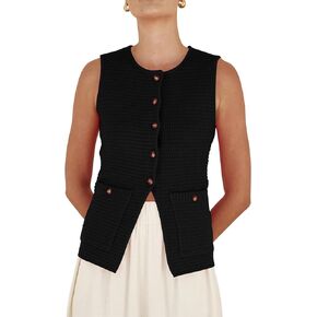 PEHMEA Women's Sweater Vest Sleeveless Button Down Spring Summer Tank Tops Trendy Cardigan Sweater Vests with Pockets