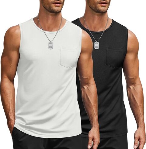 COOFANDY Men's Casual Tank Tops Quick Dry Sleeveless Shirts Cotton Pique Summer Shirt 2 Pack Muscle Tee in Saudi Arabia