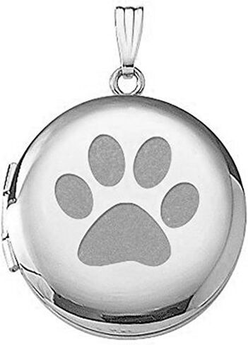 PicturesOnGold.com Sterling Silver Dogs Paw Print Round Picture Locket - 3/4 Inch X 3/4 Inch and 1 Inch X 1 Inch in Kuwait