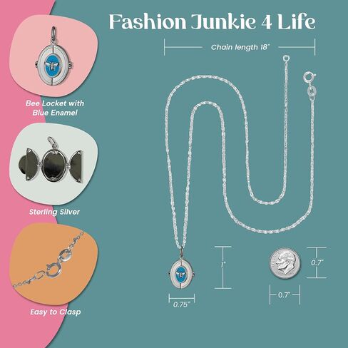 FashionJunkie4Life Honey Bee Resin Locket Necklace | 18" Sterling Silver Necklace & Picture Pendant Necklace | Honey Bee Silver Jewelry Gift for Women, Men, & Teenagers in Saudi Arabia