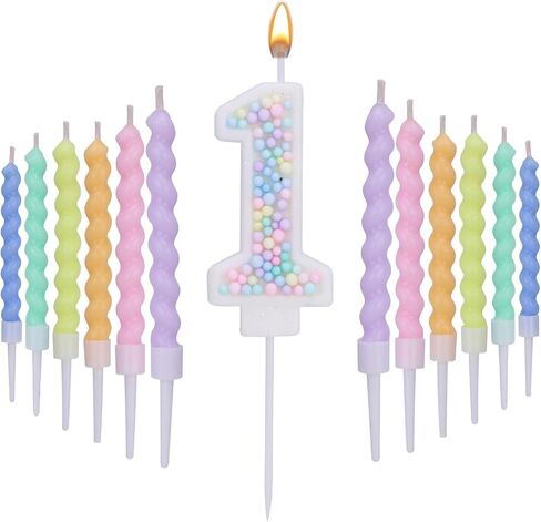 Number 7 Birthday Candles for Cake with 18 Pieces Spiral Candles with Macaron Pastel Rainbow Pink Cake Toppers for Girls Happy Birthday Party Decorations in Saudi Arabia