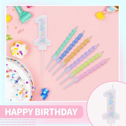 Number 7 Birthday Candles for Cake with 18 Pieces Spiral Candles with Macaron Pastel Rainbow Pink Cake Toppers for Girls Happy Birthday Party Decorations in Saudi Arabia