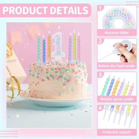 Number 7 Birthday Candles for Cake with 18 Pieces Spiral Candles with Macaron Pastel Rainbow Pink Cake Toppers for Girls Happy Birthday Party Decorations in Saudi Arabia