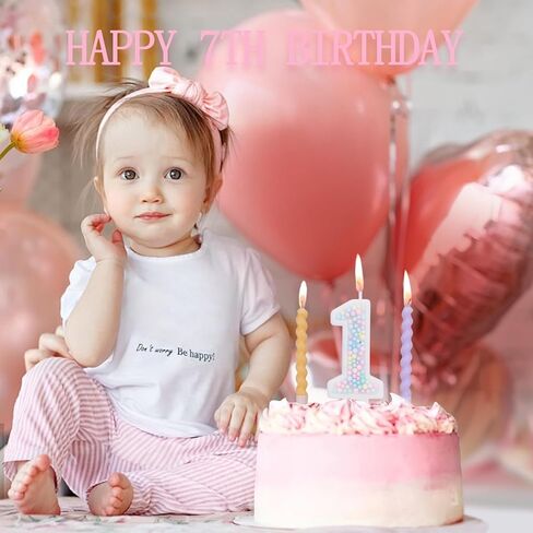 Number 7 Birthday Candles for Cake with 18 Pieces Spiral Candles with Macaron Pastel Rainbow Pink Cake Toppers for Girls Happy Birthday Party Decorations in Saudi Arabia