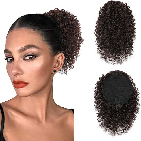 Drawstring Ponytail for Black Women Kinky Curly Ponytail for Black Women Curly Ponytail Extension for Black Women Black ponytail extension drawstring curly Synthetic Hair Extensions (10 inch) in Saudi Arabia
