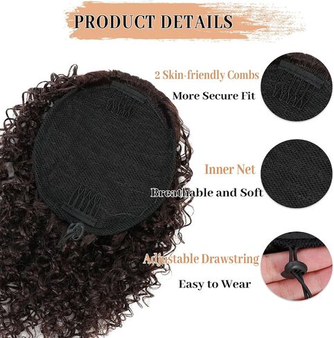 Drawstring Ponytail for Black Women Kinky Curly Ponytail for Black Women Curly Ponytail Extension for Black Women Black ponytail extension drawstring curly Synthetic Hair Extensions (10 inch) in Saudi Arabia