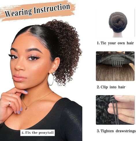 Drawstring Ponytail for Black Women Kinky Curly Ponytail for Black Women Curly Ponytail Extension for Black Women Black ponytail extension drawstring curly Synthetic Hair Extensions (10 inch) in Saudi Arabia